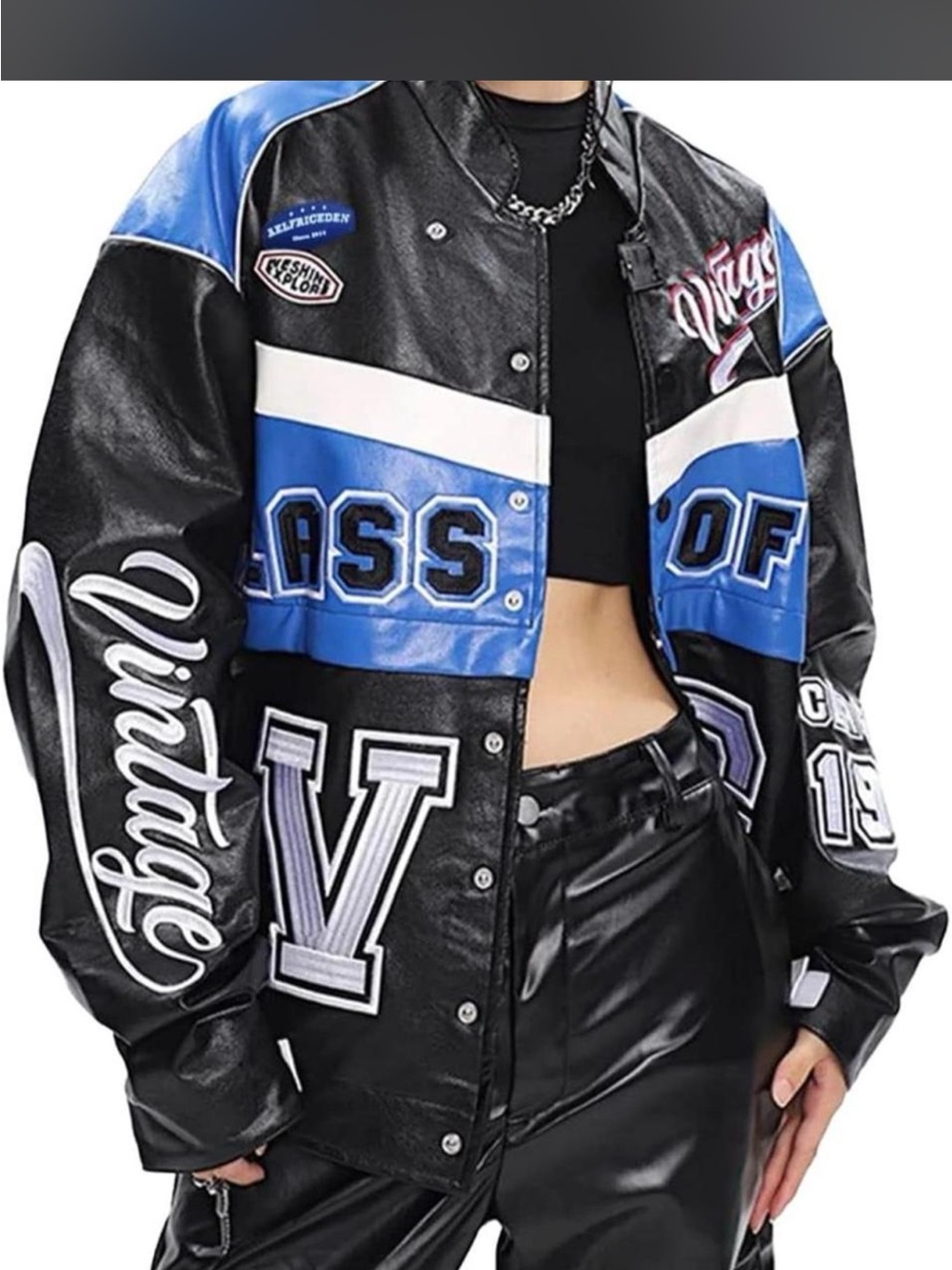 Aelfric Eden Black and Blue Varsity Patchwork Jacket